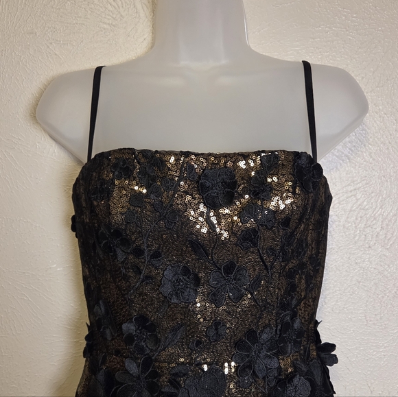 Helsi Hilma Gold Black Mini Cocktail Party Dress Floral Embellished Sequins XS - Picture 3 of 13